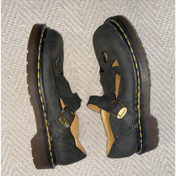Vintage 90s Dr. Martens Mary Jane Nubuck Strap Shoes England Size 4 AW 004 - Picture 7 of 10